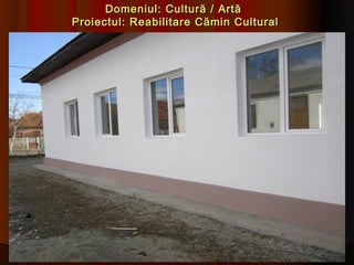 Domeniul: Cultură / Artă
Proiectul: Reabilitare Cămin Cultural
 