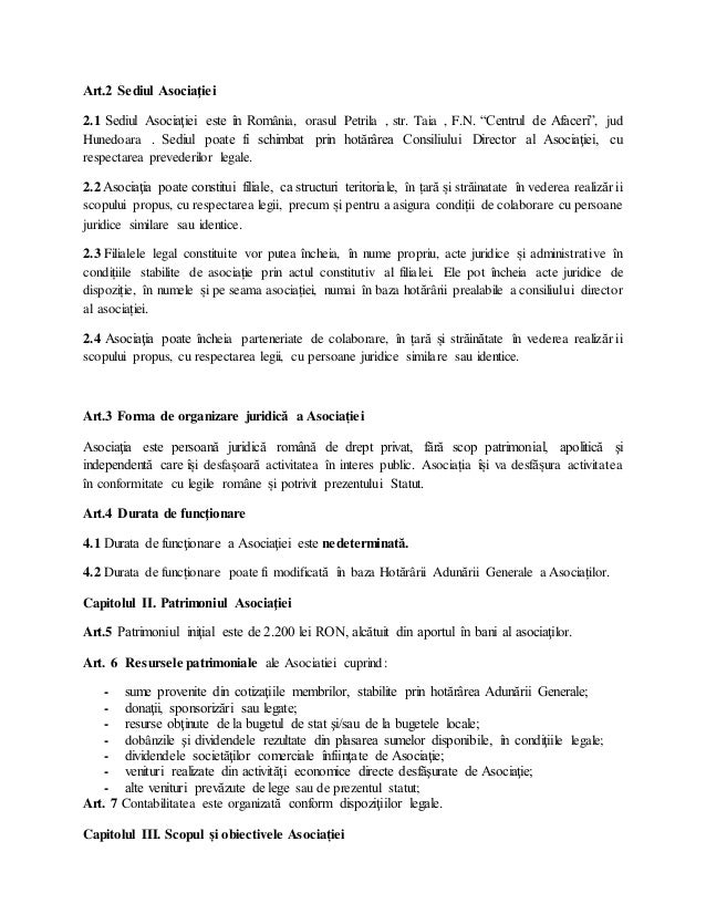 Proiect Hcl Infiintare Gal Act Constitutiv Statut