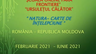 “ȘCOALA ONLINE FĂRĂ
FRONTIERE”
“URSULEȚUL CĂLĂTOR”
“ NATURA- CARTE DE
ÎNȚELEPCIUNE “
ROMÂNIA – REPUBLICA MOLDOVA
FEBRUARIE 2021 – IUNIE 2021
 