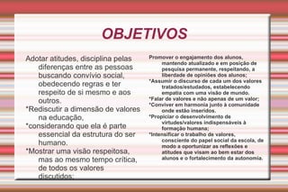 O que é Os valores humanos são fundamentos morais e espirituais da consciência humana. Todos os seres humanos podem e devem tomar conhecimento dos valores a eles inerentes. Muito das causas que afligem a humanidade está na negação destes valores como suporte e inspiração para o desenvolvimento integral do potencial individual e consequentemente do social. 