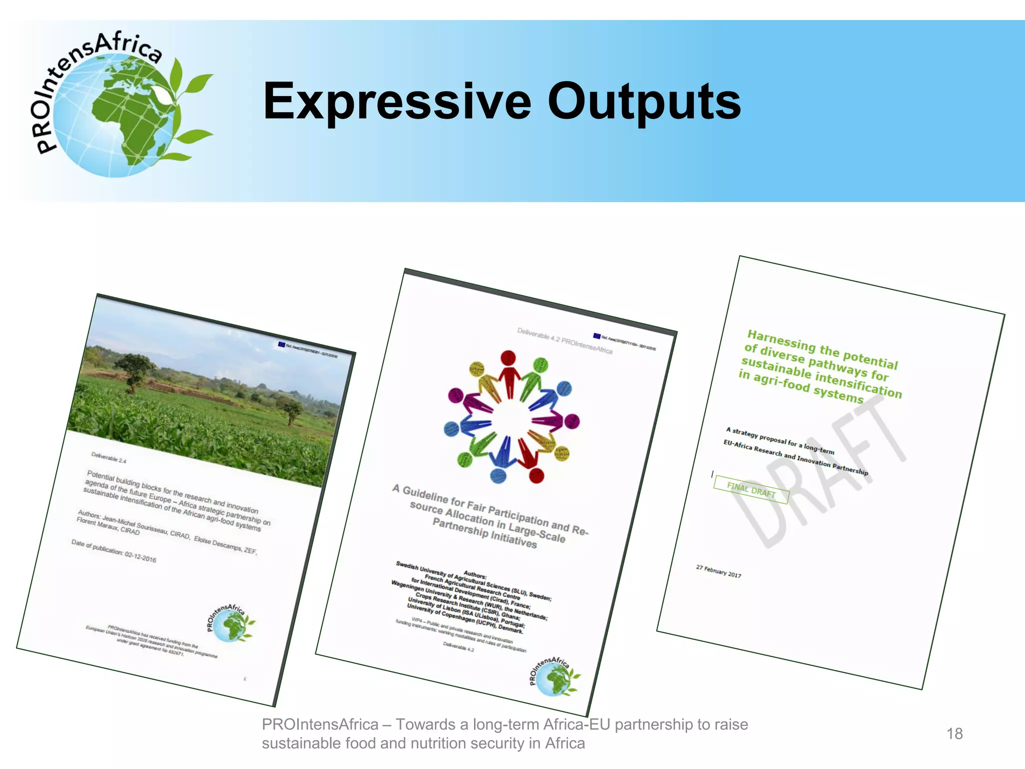 Type your text hereExpressive Outputs
18
PROIntensAfrica – Towards a long-term Africa-EU partnership to raise
sustainable food and nutrition security in Africa
 
