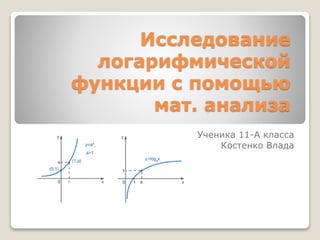 Исследование
логарифмической
функции с помощью
мат. анализа
Ученика 11-А класса
Костенко Влада
 