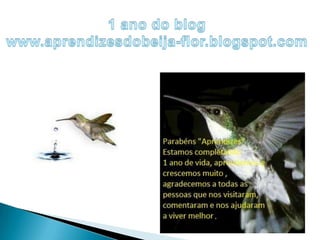 1 ano do blogwww.aprendizesdobeija-flor.blogspot.com