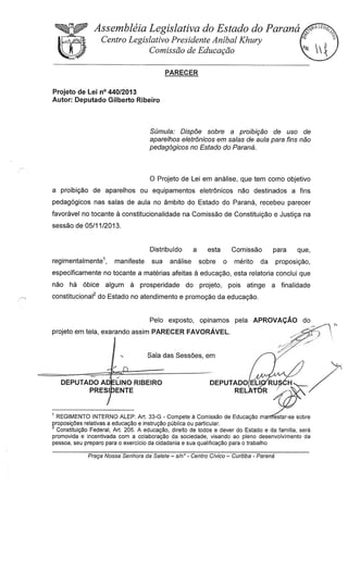 Proj 440 dep_ gilberto_ribeiro -Deputado Gilberto Ribeiro