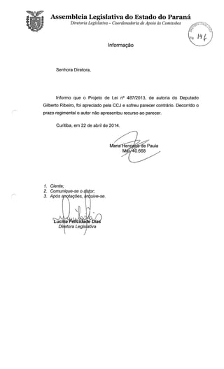 Proj 487 dep_ gilberto_ribeiro - Deputado Gilberto Ribeiro