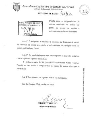 Proj 487 dep_ gilberto_ribeiro - Deputado Gilberto Ribeiro