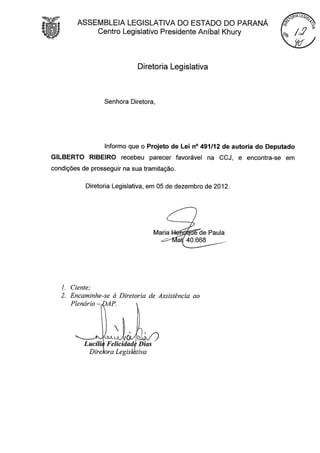 Proj 491 -_dep_gilberto_ribeiro - Deputado Gilberto Ribeiro
