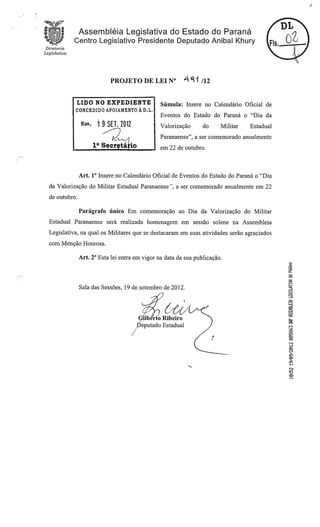 Proj 491 -_dep_gilberto_ribeiro - Deputado Gilberto Ribeiro
