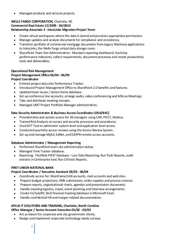 Charlotte manager project resume