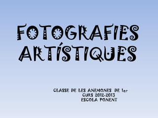 FOTOGRAFIES
ARTÍSTIQUES
CLASSE DE LES ANEMONES DE 1er
CURS 2012-2013
ESCOLA PONENT
 