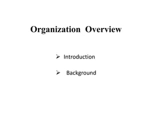 Organization Overview
 Background
 Introduction
 