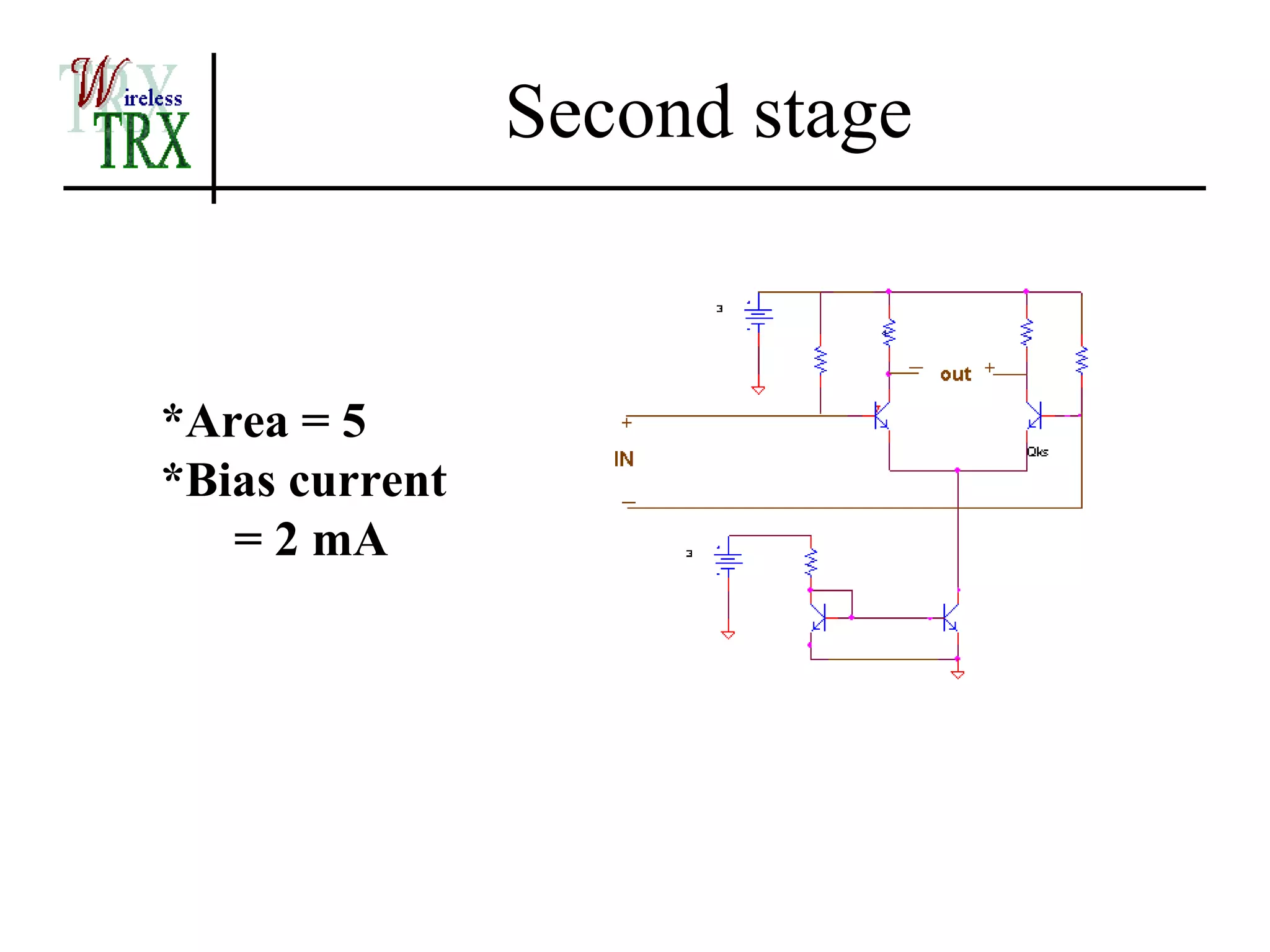 Second stage


*Area = 5
*Bias current
   = 2 mA
 