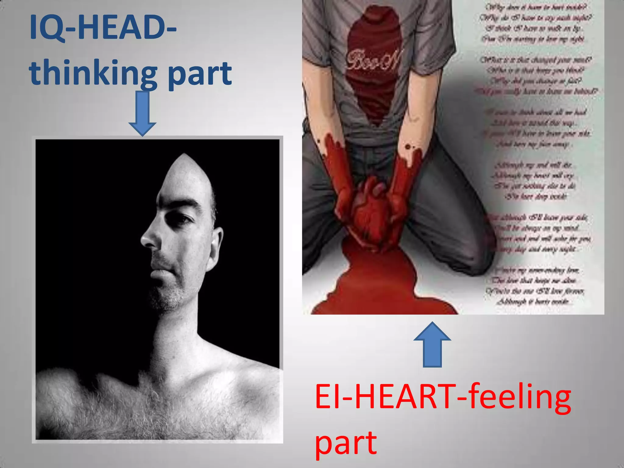 IQ-HEAD-
thinking part
EI-HEART-feeling
part