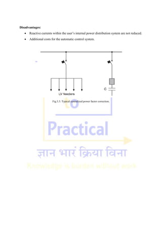 Disadvantages:
 Reactive currents within the user‘s internal power distribution system are not reduced.
 Additional costs for the automatic control system.
Fig.3.3: Typical centralized power factor correction.
 