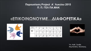 Παρουσίαση Project Α΄ Λυκείου 2015
Π. Π. ΓΕΛ ΠΑ.ΜΑΚ
Υπ. Καθ. Ξανθή
Αλμπανάκη, Θεολόγος
 