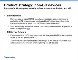 The new BlackBerry: two offerings
Hardware & software optimized for performance and enterprise security
1) Full BlackBerry...