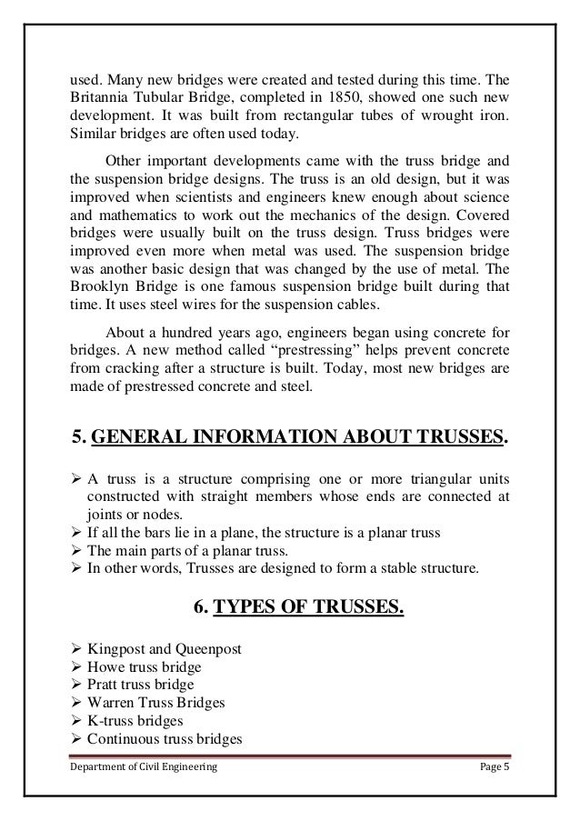 Truss bridge project report essay example picture