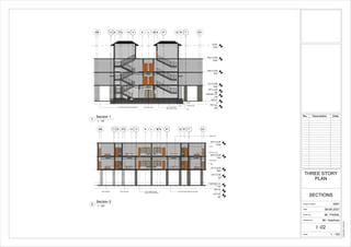 GR LVL
0
GR FLOOR
700
1ST FLOOR
3900
2ND FLOOR
7050
B D F
A E G J
C I K L M N O
P Q S
T UV
R
H
PARKING LVL
150
PCC LVL
-600
WARDROBE
TROFFER LIGHT
DINING SET
BED
2 SEATER SOFA
DADO
VACCUM DEWATERED CONCRETE
SINK CABINET 15mm GRANITE WITH
35mm LEAN CONCRETE
3RD FLOOR
10200
GR LVL
0
GR FLOOR
700
1ST FLOOR
3900
2ND FLOOR
7050
B D F
A E G J
C I K L M N O
P Q S
T UV
R
H
PARKING LVL
150
PCC LVL
-600
3150
PCC
FOUNDATION
BASE
15mm Granite with
35mm lean concrete
TROFFER LIGHT
sand
VACCUM DEWATERED CONCRETE
150
300
3RD FLOOR
10200
ROOF
13350
Scale
Checked by
Drawn by
Date
Project number
1 : 100
13-06-2021
20:32:44
SECTIONS
0001
THREE STORY
PLAN
08-06-2021
Mr. FAISAL
Mr. Vaishnav
I -02
No. Description Date
1 : 100
Section 2
2
1 : 100
Section 1
1
 