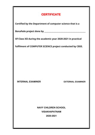 Computer Science investigatory project for class XII | DOCX