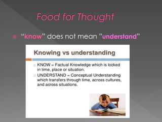  “know” does not mean ”understand”
 