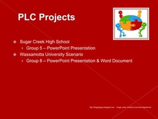    Sugar Creek High School
     › Group 5 – PowerPoint Presentation
   Wassamotta University Scenario
     › Group 8 – PowerPoint Presentation & Word Document




                                    http://thegoldguys.blogspot.com   Image under Creative Commons Agreement
 