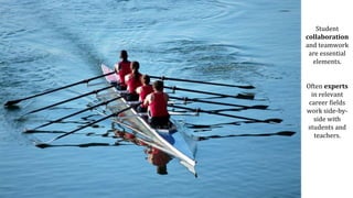 Student
collaboration
and teamwork
are essential
elements.
Often experts
in relevant
career fields
work side-by-
side with
students and
teachers.
 