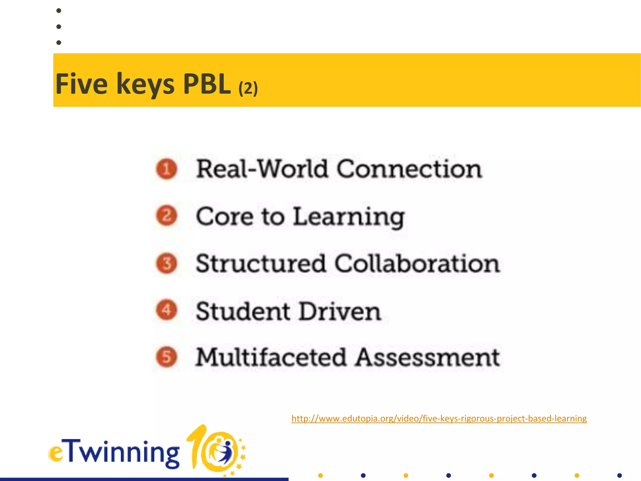 Five keys PBL (2)
http://www.edutopia.org/video/five-keys-rigorous-project-based-learning
 