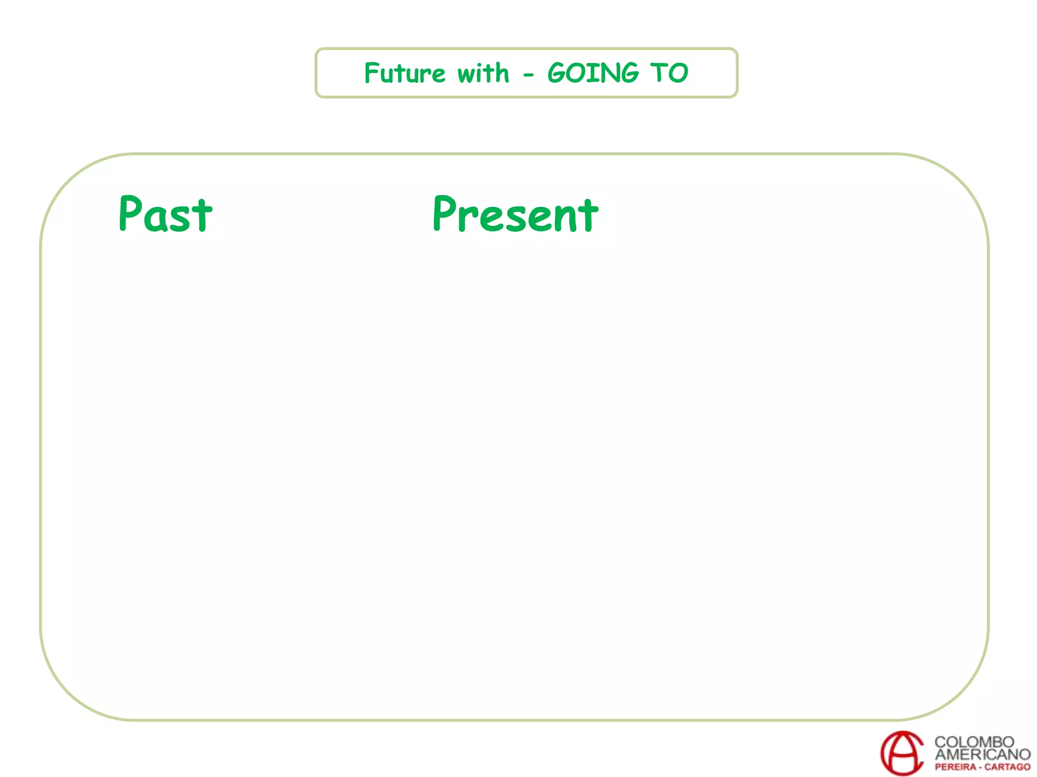 Past Present
Future with - GOING TO
 