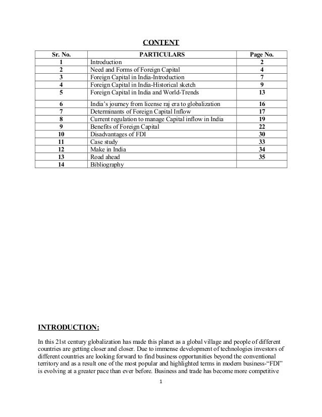 Project on Benefits of Foreign Capital