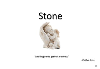 Stone


“A rolling stone gathers no moss”
                                    - Publius Syrus

                                                      28
 