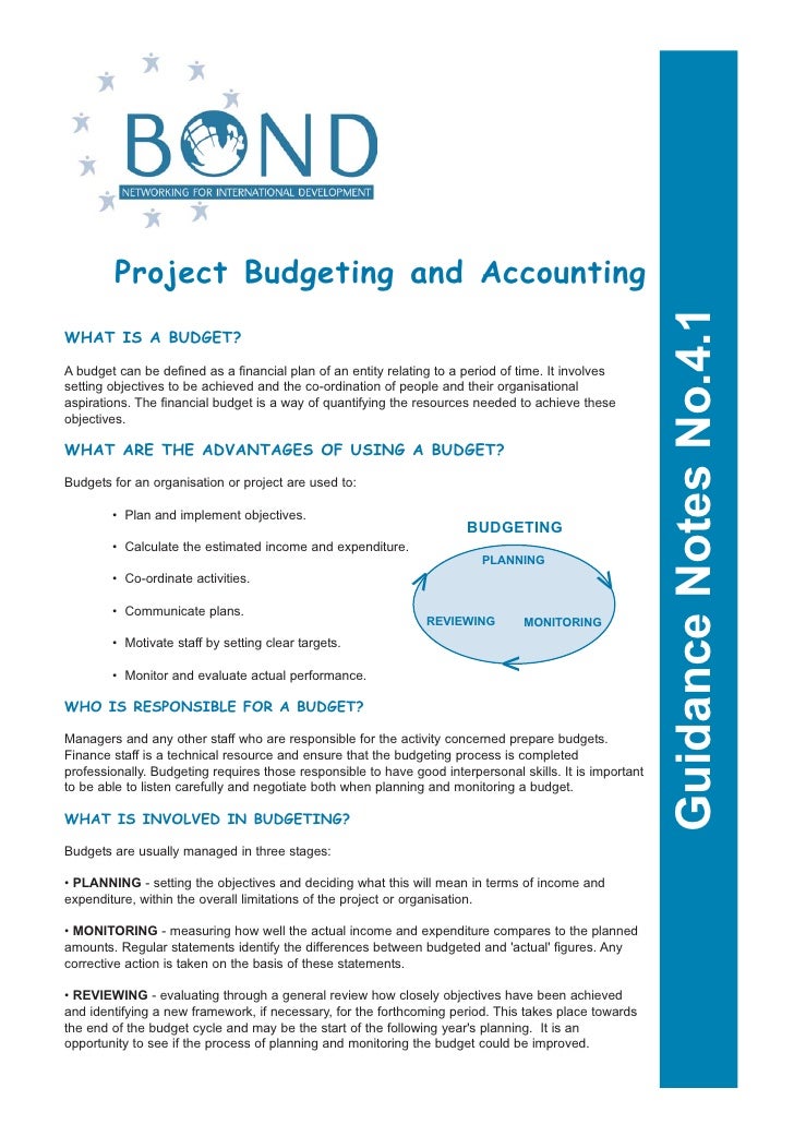 project budget and accounting bond project budgeting