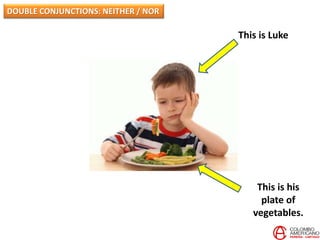 This is Luke
This is his
plate of
vegetables.
DOUBLE CONJUNCTIONS: NEITHER / NOR
 