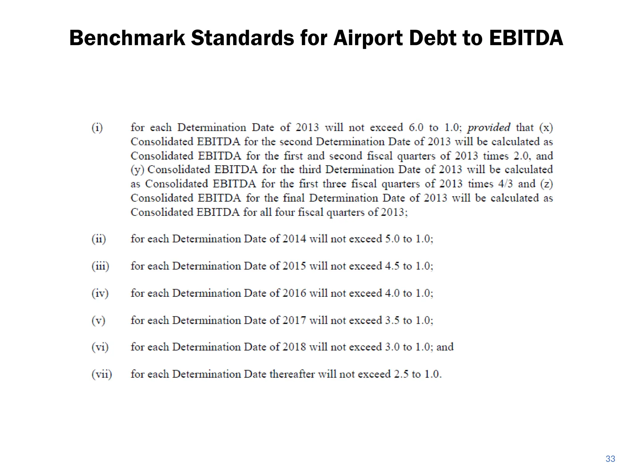 Benchmark Standards for Airport Debt to EBITDA
33
 
