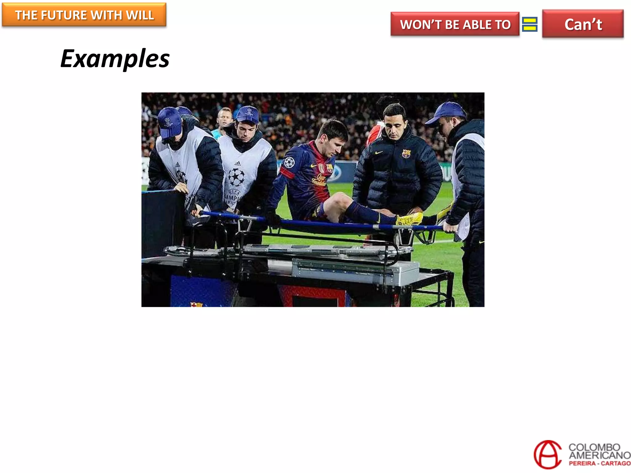 THE FUTURE WITH WILL
Examples
Can’tWON’T BE ABLE TO
 