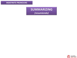 INDEFINITE PRONOUNS
SUMMARIZING
(resumiendo)
 
