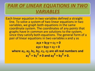 PROJECT (PPT) ON PAIR OF LINEAR EQUATIONS IN TWO VARIABLES - CLASS 10 ...