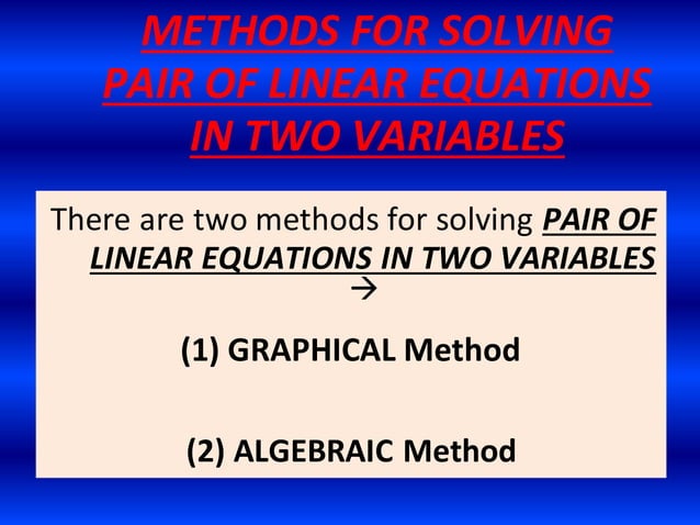 PROJECT (PPT) ON PAIR OF LINEAR EQUATIONS IN TWO VARIABLES - CLASS 10 ...