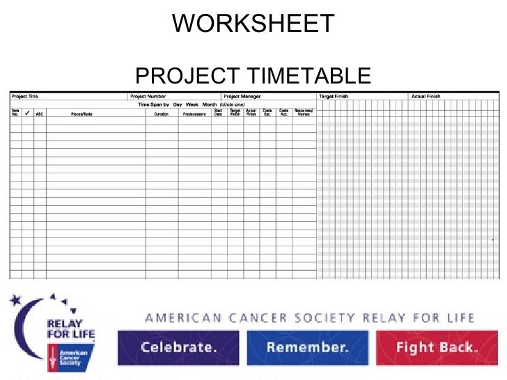 project management for relay for life project management timetable