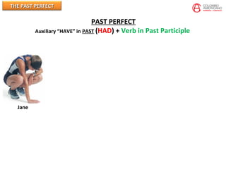 THE PAST PERFECTTHE PAST PERFECT
PAST PERFECT
Auxiliary “HAVE” in PAST (HAD) + Verb in Past Participle
Jane
 