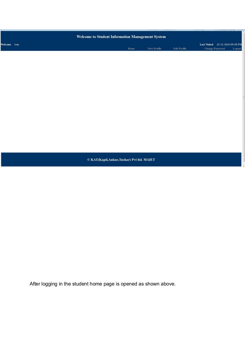 Project Report on student information management system php mysql