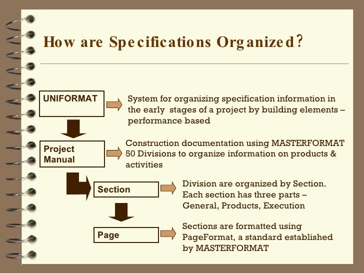 project specifications master format divisions