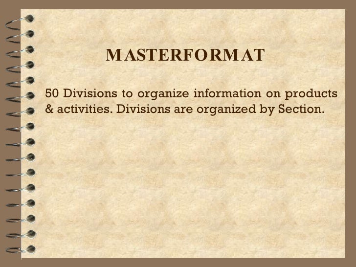 project specifications master format divisions