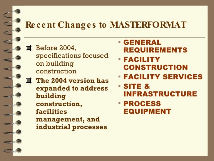 project specifications master format divisions