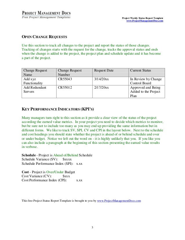 project weekly status report template