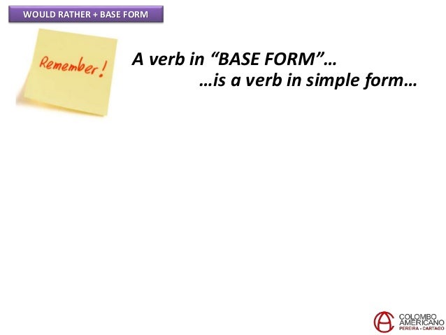 c8 u2 project the use of would rather base form of verb u2 form