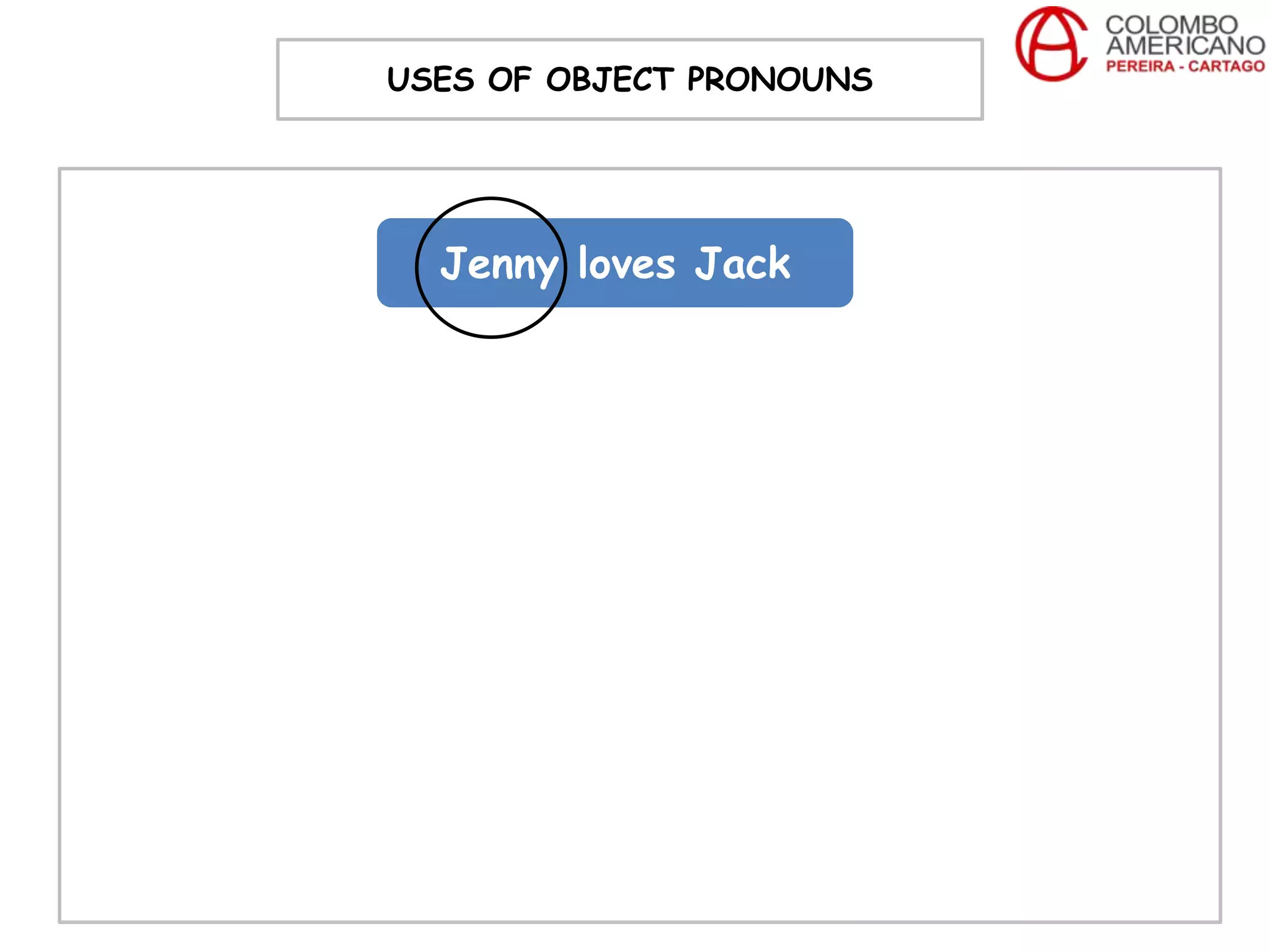 USES OF OBJECT PRONOUNS




  Jenny loves Jack
 
