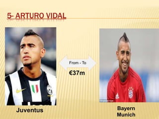 5- ARTURO VIDAL
Juventus Bayern
Munich
From - To
€37m
 