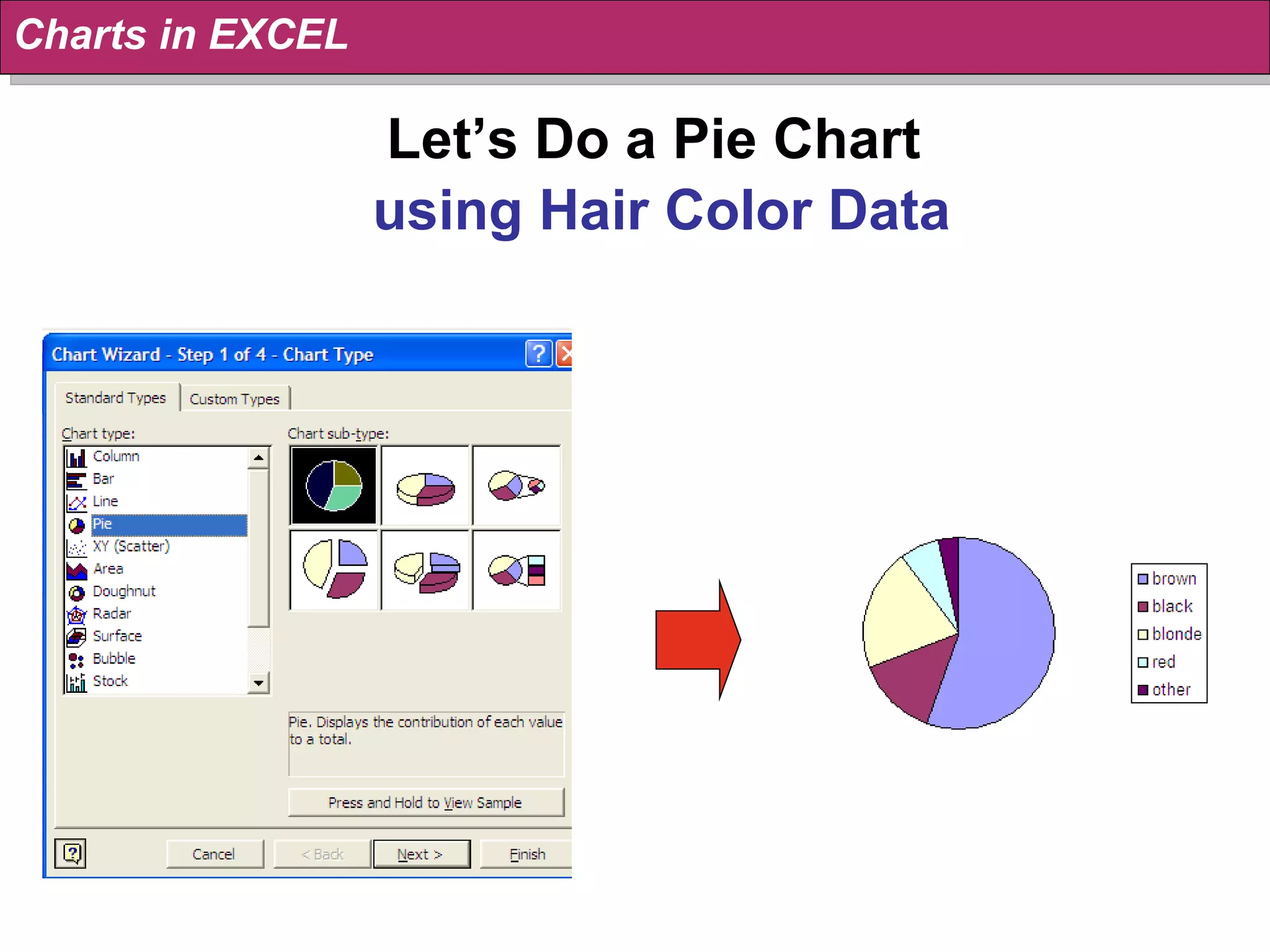 Let’s Do a Pie Chart  using Hair Color Data Charts in EXCEL 