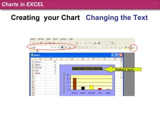Creating  your Chart  Changing the Text Charts in EXCEL Select text 