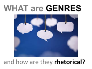 WHAT are GENRES
and how are they rhetorical?
 
